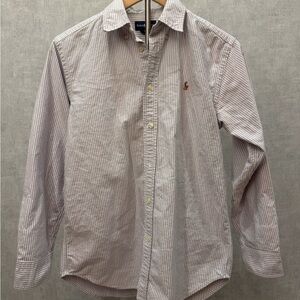 Ralph Lauren Men's Pink and White Striped Oxford Shirt